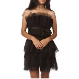 Strapless Black Tulle Mesh Party Mini Dress S
